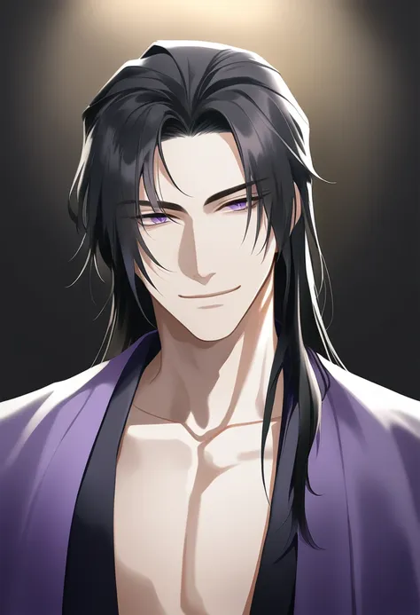 (masterpiece, best quality:1.2), 1male, solo, jiang cheng, mo dao zu shi, mdzs, purple and black clothes, purple eyes, long blac...