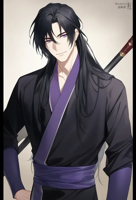 (masterpiece, best quality:1.2), 1male, solo, jiang cheng, mo dao zu shi, mdzs, purple and black clothes, purple eyes, long blac...