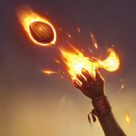 Icons, I want a character throwing a ball made of fire, in throwing position, burning fist
