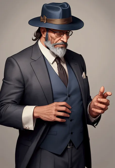 a rich old man in a suit, only upper body, with a fedora and a beard