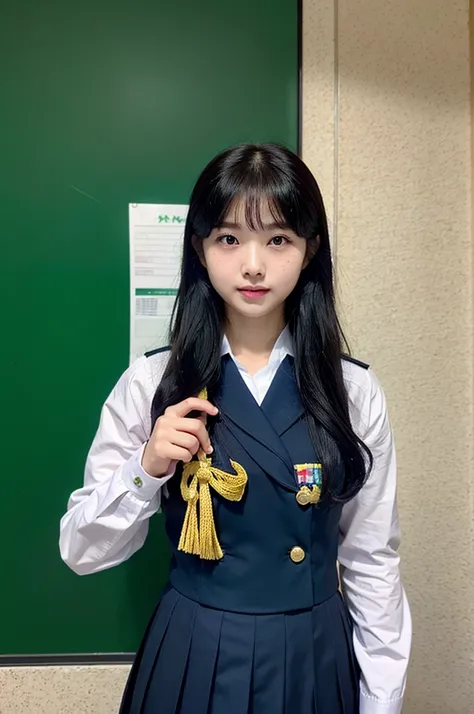 Highest quality、Japan、high school girl、One person、cute、Long Hair、Navy Blue Uniform、Green Screen、