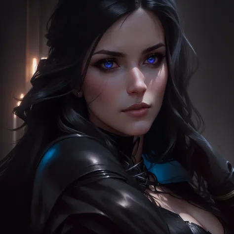 there is a woman in a black leather outfit posing for a picture, yennefer, yennefer of vengerberg, violet eyes, extremely detailed artgerm, artgerm portrait, artgerm julie bell beeple, artgerm detailed, aly fell and artgerm, artist artgerm i and wlop, artg...