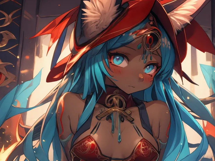 Miku Hatsune,Arabic, tanned skin, High Definition, kitsune ears, tribal tattoo, shy girl, Small breasts add_detail, magician girl add_detail 