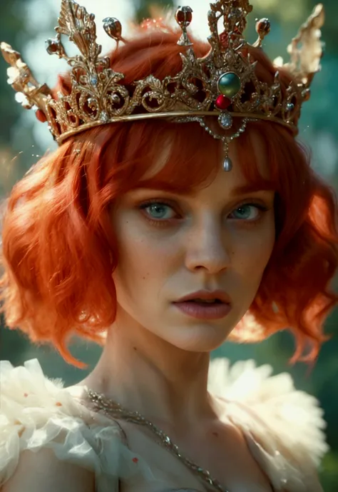  A young queen with a crown on her head, ((red hair)), small breasts, corset squeezing her breasts, angry expression, Pubic hair pussy,, (best quality,4k,8k,highres,masterpiece:1.2),ultra-detailed,(realistic,photorealistic,photo-realistic:1.37),HDR,UHD,phy...