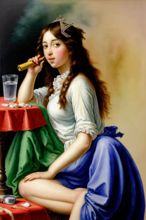 "An attractive young Persian princess is sitting by a tent with a hookah" ((in the style of Jean-Baptiste Greuze / Albrecht-Altdorfer )), lush watercolor palette canvas/acrylic, intricate, extreme detail, complex key, ((single shot)), ((best quality)), ((m...