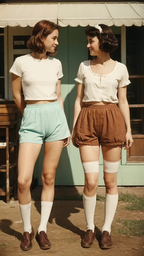 Two ladies in bloomers full body Kodachrome 