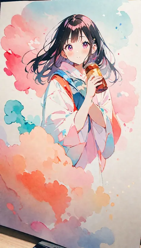 (8k, best quality, masterpiece)，watercolor (medium), 1girl, {practical, original photo, ultra-fine transparent, image, (influenc...