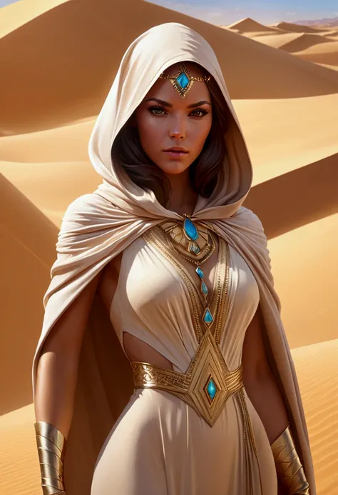 Desert Princess, robe, sand, by Artgerm, full body, cinematic still, cinemascope, best quality, masterpiece, very aesthetic, perfect composition, intricate details, ultra-detailed, vivid colors