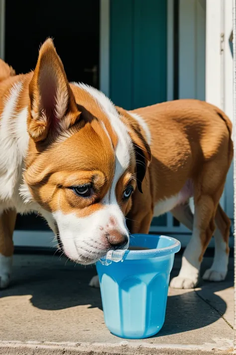 A cute puppy drinking water 