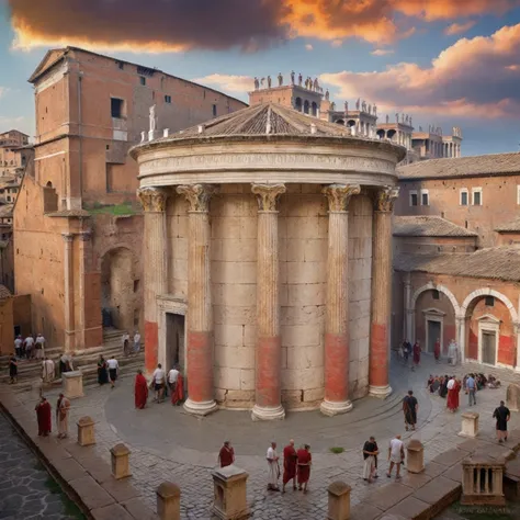 there are many people standing around a building in a courtyard, ancient roman setting, ancient roman style, old roman style, surrealistic roman architecture, ancient rome, roman architecture, pantheon, market in ancient rome, by John La Gatta, rome, roman...