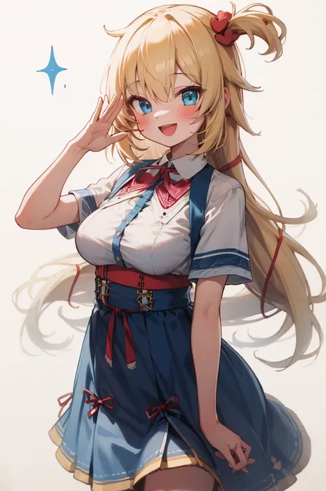 masterpiece, akai haato, hololive, 1girl, bangs, blonde hair, blue eyes, blush,big breasts, collared shirt, hair between eyes, h...