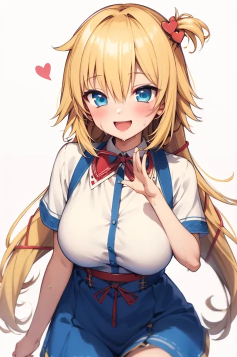 masterpiece, akai haato, hololive, 1girl, bangs, blonde hair, blue eyes, blush,big breasts, collared shirt, hair between eyes, h...