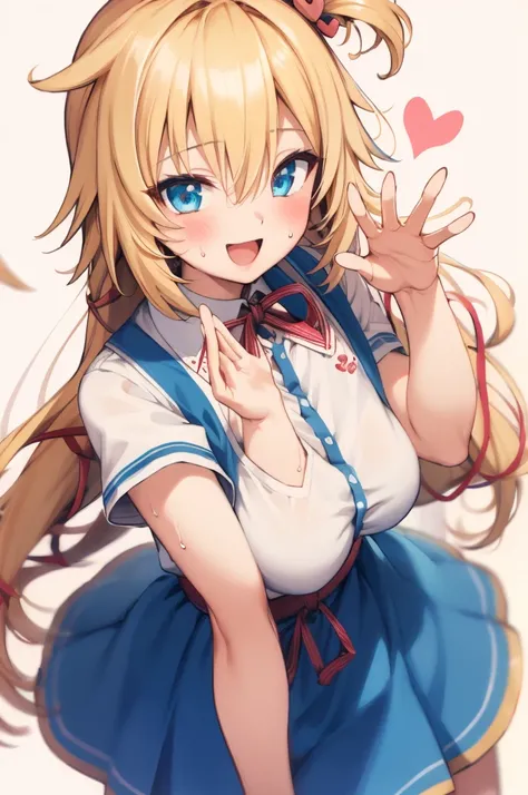 masterpiece, akai haato, hololive, 1girl, bangs, blonde hair, blue eyes, blush,huge breasts, collared shirt, hair between eyes, ...