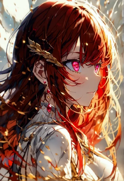 [masterpiece, High definition], (((anime style))), (((vtuber model))), 1 girl, solo, (((long ruby red hair))), straight hair, bangs, ((((eyes red and gold)))), red and gold eyes, detailed eyes, wonderful eyes, big breasts, {no background}, {Without backgro...