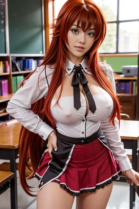 
(best quality, masterpiece, highest detailed), (photorealistic:1.2), raw photo, (rias gremory),sexy, big breasts, in classroom,mini skirt, unbottoned shirt, (vibrant color), (intricate details), (dynamic angle)