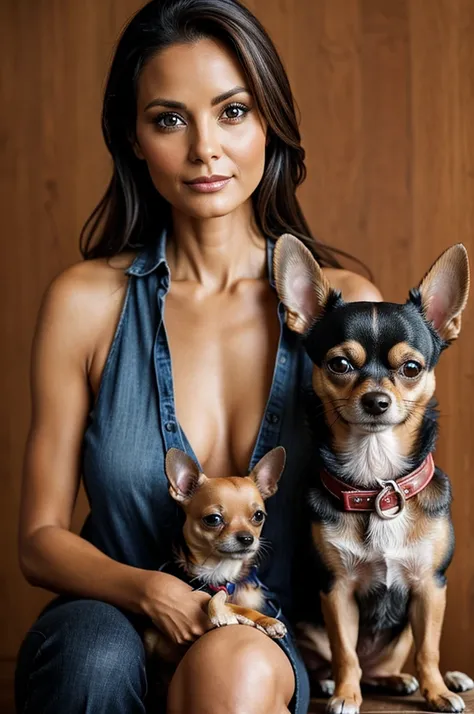 40 year old model with chihuahua dog 