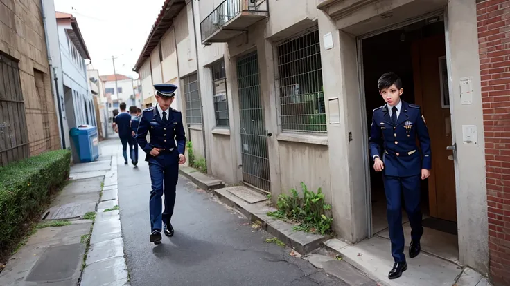 boy escaping de la escuela, School, rebellious boy, portada de boy escaping de la escuela, boy in uniform, boy escaping, artwork