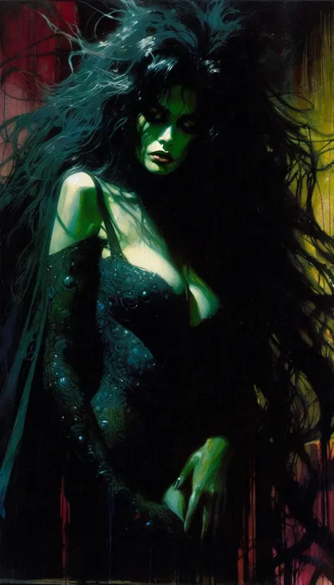 sexy monster, dark scene, sadness (art inspired by Bill Sienkiewicz, intricate details, oil painted )
