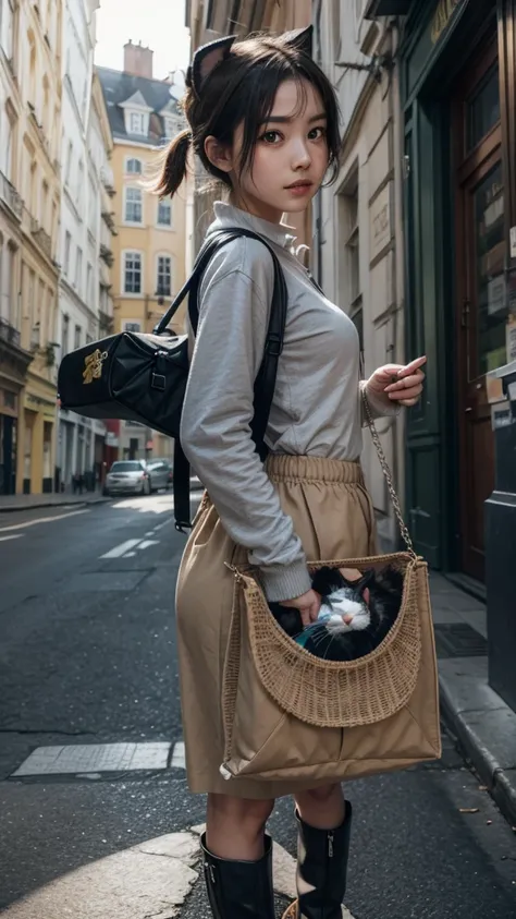 Cat with bag on its back