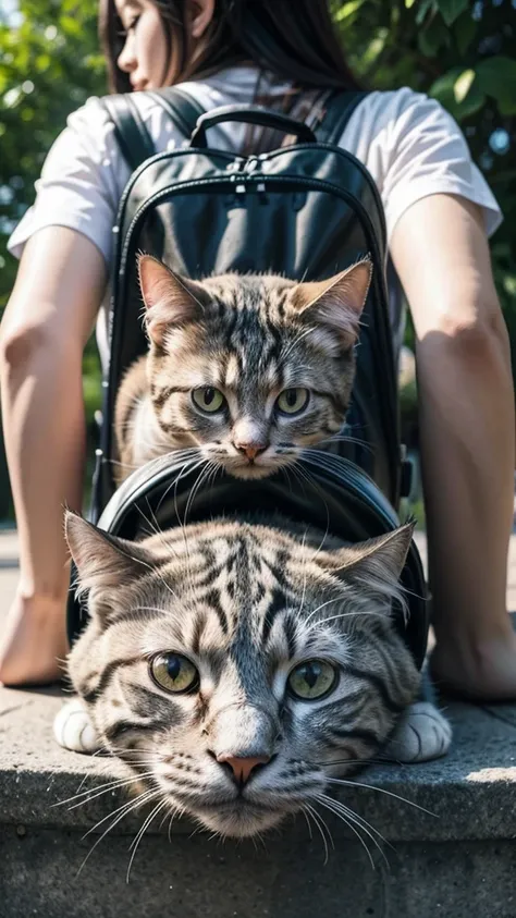 Cat with bag on its back