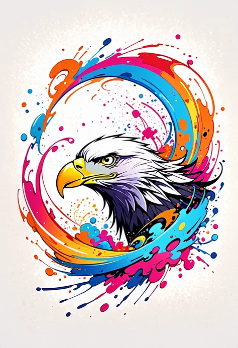 a t-shirt with vector art, colorful illustration with eagle in the middle of hawaii island, at the center, swirly vibrant colors...