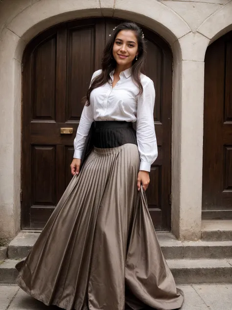 smiling colombian woman, (((Hair courtesy suits,((long skirt))，(head of&#39;artwork, Superior quality, Droit proche et lointain), Belle expression, and 8K, Photo brute, photorealistic, Grains de film, Chromatic aeration, high resolution, ultra-detailed, fi...