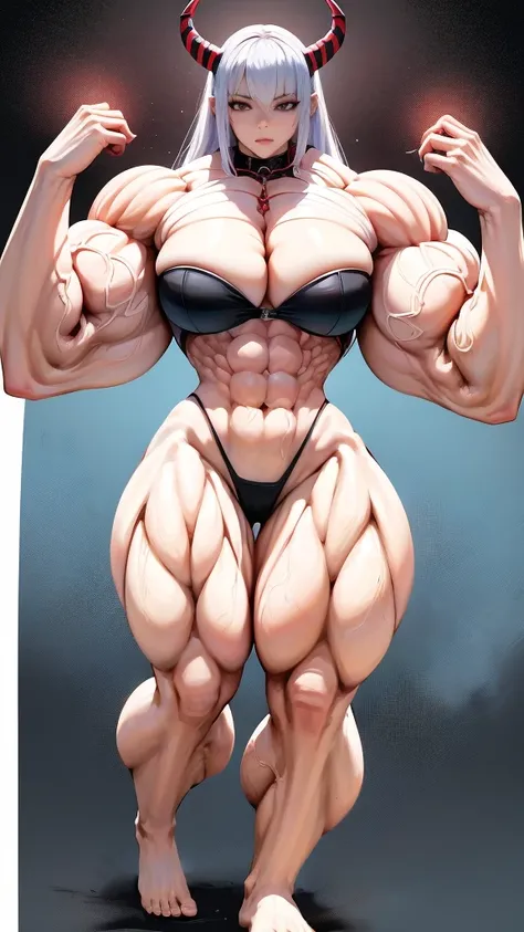 A drawing of a woman with horns and a demons head, muscular and scary, muscular!!, anime monster girl, opal proportions, muscular girl, muscular!, powerful and huge, sww version, mika kurai demon, detailed manga style, a very beautiful berserker woman, mus...