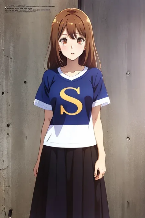 anime girl who has the letter s stuck on her shirt