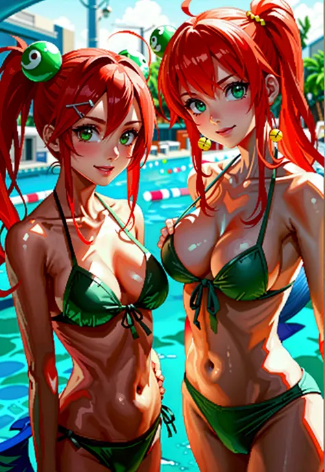 School Swimwear – Green Eye Hair Ornament、red hairs、Ahoge、twin drills、sexy ass firme vagina visibles pezones puntiagudos 