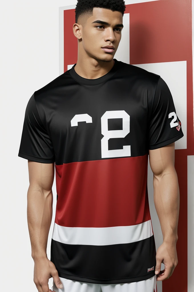 football ai cartoon red black and white top with the name bigaszn with the number 26