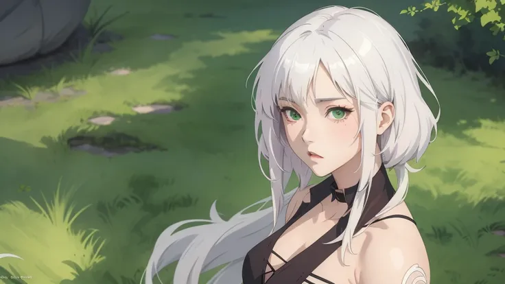 there is a woman with white hair and green eyes posing, wlop loish and clamp style, artwork in the style of guweiz, loish and wlop, wlop art, the style of wlop, intricate wlop, wlop glossy skin, art of wlop, stunning anime face portrait, detailed digital a...