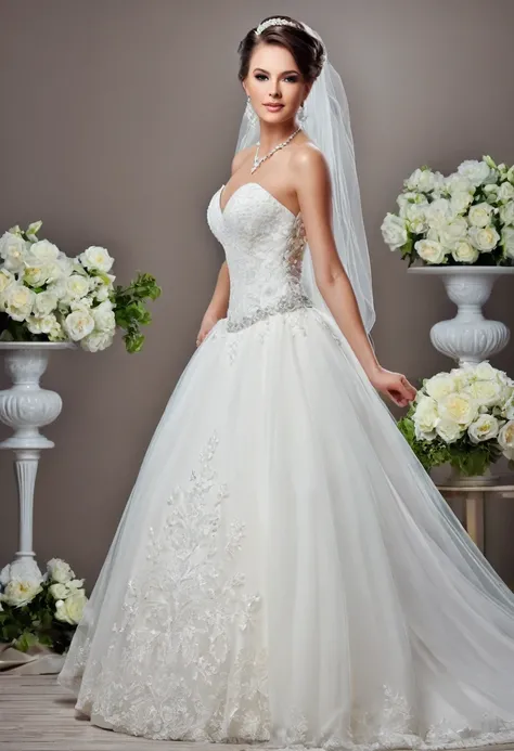 Beautiful woman, beautiful bride dresses, beautiful style, beautiful makeup, full length 