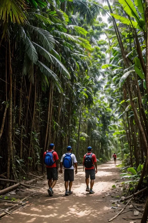 Two male friends in the Peruvian Amazon exploring 