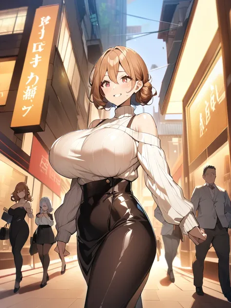 1 adult female、35-year-old woman、huge breasts:1.5、sagging breast:1.5、brown hair、light red eyes、wavy hair、bobcut、living、milf、off-...