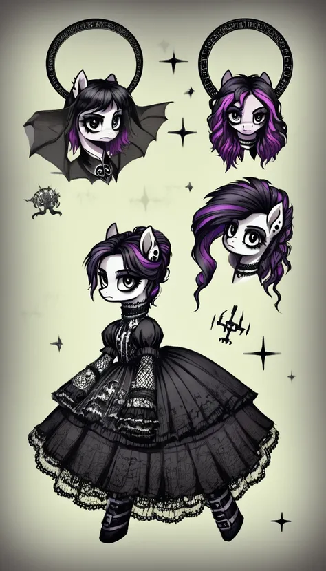 plano general, whole body, dynamic poses, score_9,score_8_above,score_7_above,score_6_above, gothic pony, neogothic fashion, bright backlight, horror scene, Brilliantine, capricious, charmed, magical, fantasy art concept, intricate details