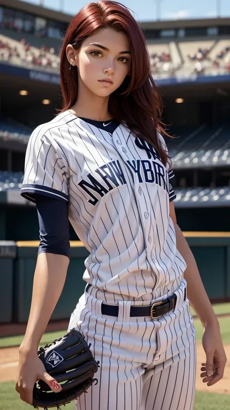 Pitite 18 year old girl, skinny, dark red hair, baseball player for the Yankees 