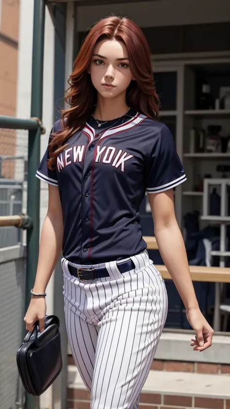 Pitite 18 year old girl, skinny, dark red hair, baseball player for the Yankees,