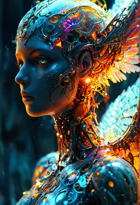 Cosmic fallen angel, Clear and bright eyes, biomechanical, Odd, gross, awesome, Very bright colors, Light particles, With bright light, Archive, Art Wallpaper, Ultra hd wallpapers