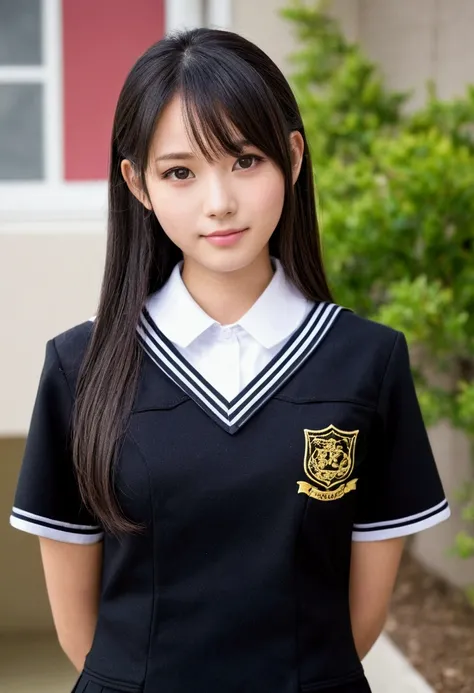 high school girl　model　黒のuniform　高級ブランドのmodel少し高級感　Black　uniform　adultっぽさ　adult　beautiful　beautiful　nice　cute　popular person　model　high school student　Overseas Face　Half Japanese, half American