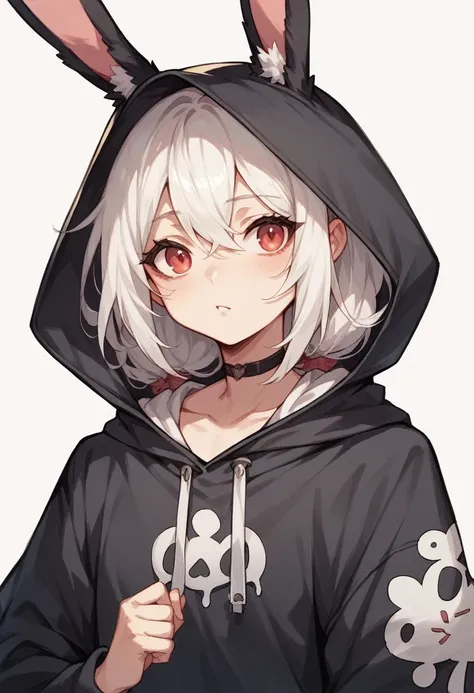 Girl 16 years old, hooded girl with bunny ears, bunny ears on the hood, White hair