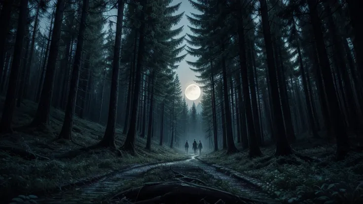 background scary night forest clearing full moon, (work of art:1.5), (best qualityer:1.5), (details Intricate:1.5), (Sharpen details),
