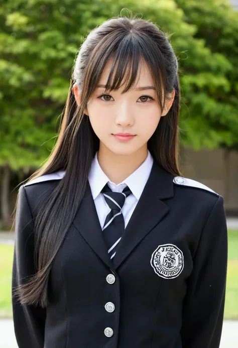 high school girl　model　黒のuniform　高級ブランドのmodel少し高級感　Black　uniform　adultっぽさ　adult　beautiful　beautiful　nice　cute　popular person　model　high school student　Overseas Face　Half Japanese, half American