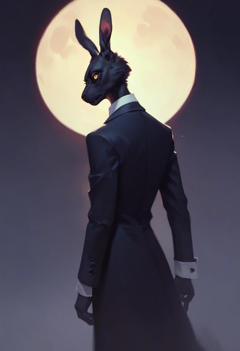 black furry bunny standing under the moonlight wearing a suit and has glowing yellow eyes , dark background, high detail, no light, woods landscape in the middle of the night, mistic, full moon, moonlight, (flat shading:1.2), (minimalist:1.4)
creepy bunny,...