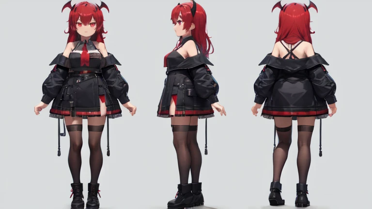 3d model vtuber succubus red eyes red hair white background full body