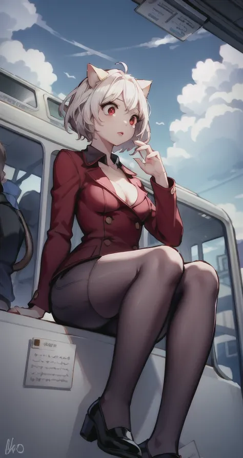 (masterpiece),(intricate deTails),1 Girl,Mature female,Large Breasts,
BREAK
Neferibido, Neferibido, short hair, (Red Eyes:1.5), Long sleeve, Animal ears, Tail, White hair, shorts, Cat ears, cat Tail, curls, 
Pantyhose,High heel,Depth of Field,Looking at th...