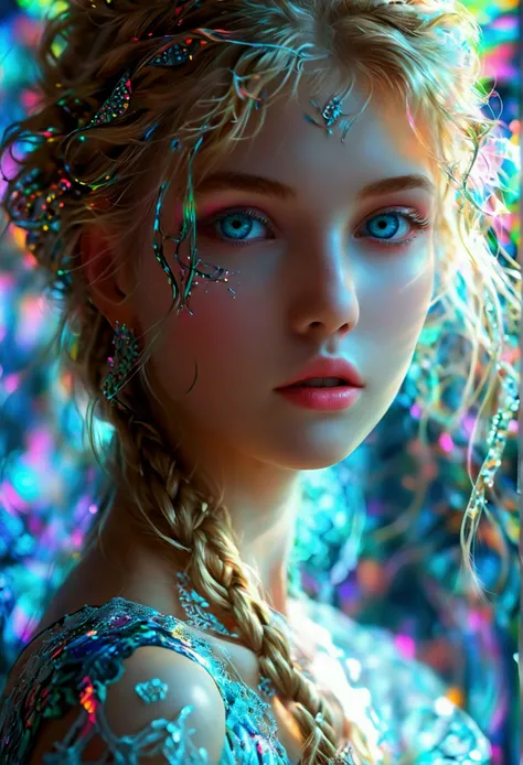 (Masterpiece, Top Quality, Best Quality, Official Art, Beautiful and aesthetic:1.2), (1Girl:1.3), Extremely detailed,(fractal art:1.2),colourfull,highest details,( Zentangle neon:1.2), (Dynamic Pose), (Abstract background neon:1.5), (treditional dress:1.2)...