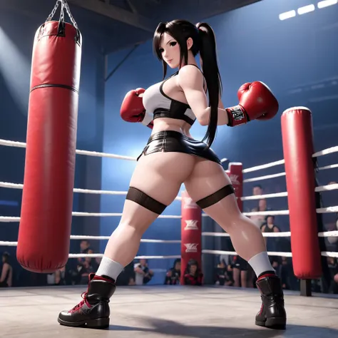 Tifa Lockhart, big , big ass, thick juicy thighs, tight tiny  mini skirt, tight pushup bra,  boxing gloves, 