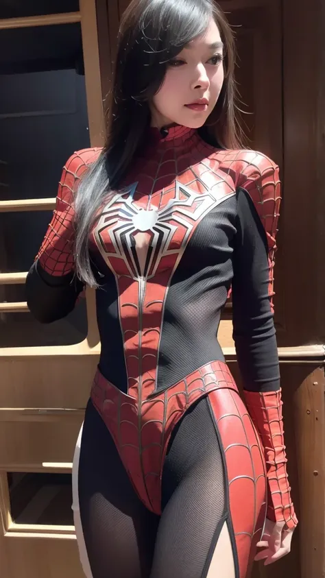 beautiful woman in spider-man cosplay, small breasts, detailed anatomy, highly detailed, hyper realistic, 8k, masterpiece, cinem...