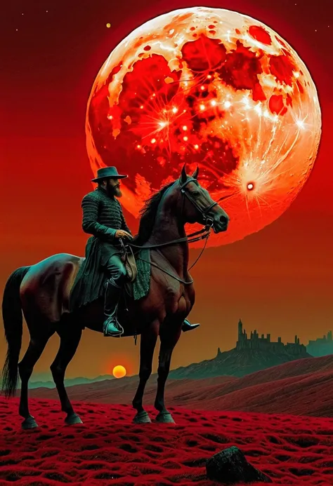 Mythical creatures, author：Zdzislaw Beksiński and Vincent van Gogh, Red moon and big eyeucha