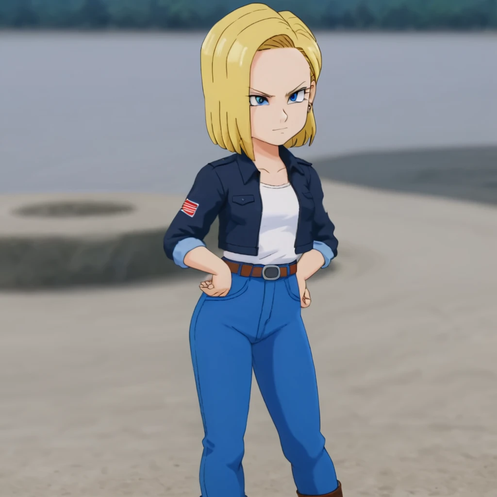 anime screencap in mnst artstyle, (android 18):3.0, hd, 4k, high-quality in the style of akira toriyama